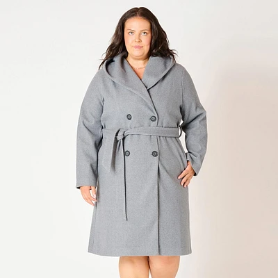 Devoted Women’s Plus size Knee length belted hooded coat, Belted hooded coat