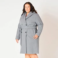 Devoted Women’s Plus size Knee length belted hooded coat, Belted hooded coat