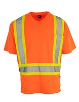 Forcefield Hi Vis V-Neck Short Sleeve Safety Tee Shirt, Size: M