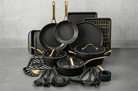 Thyme & Table Signature Series 32-Piece Cookware & Bakeware Set Ribbed Collection, Black, Cook Bake Set