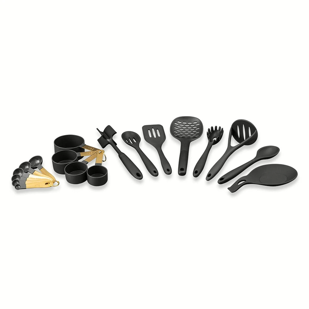 Thyme & Table Signature Series 32-Piece Cookware & Bakeware Set Ribbed Collection, Black, Cook Bake Set