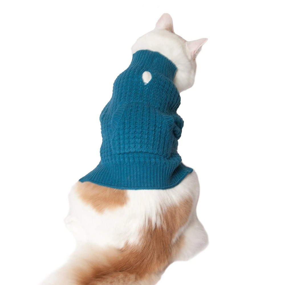 Holiday Time Blue Waffle with Pocket Dog Sweater