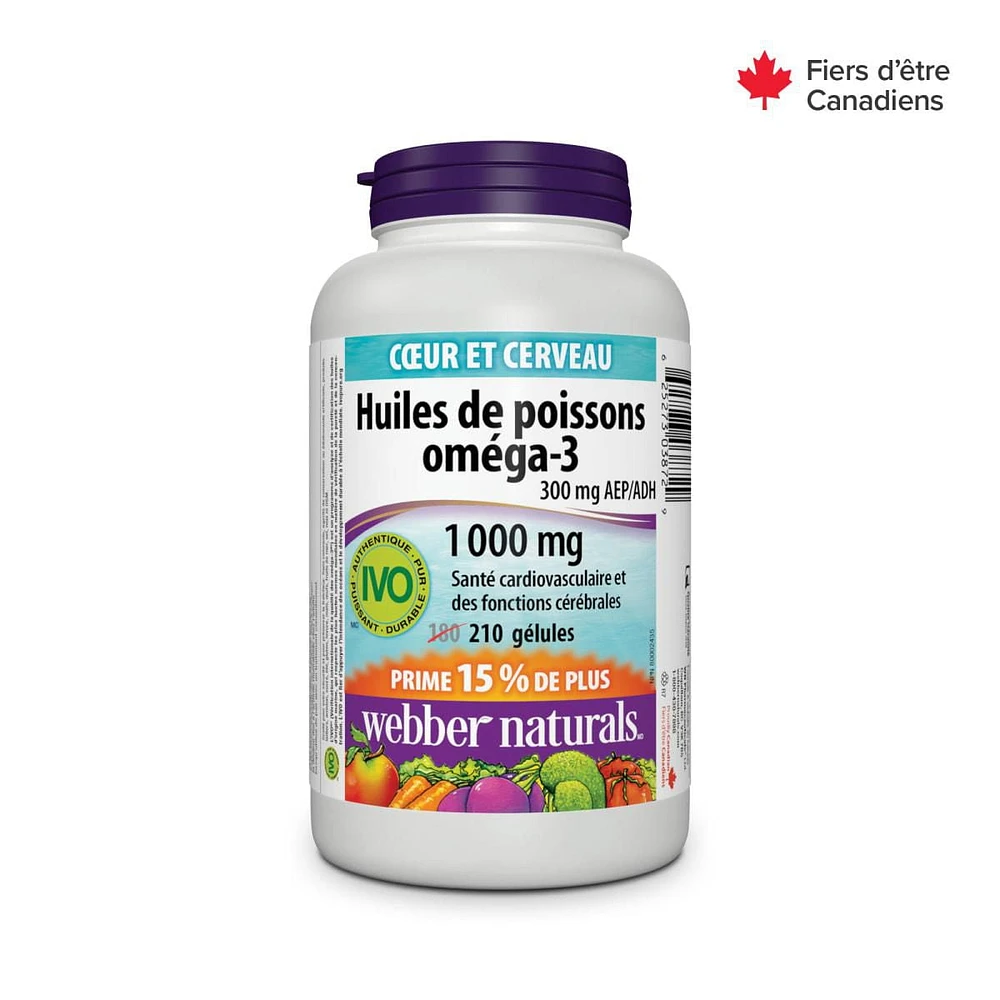 Webber Naturals® Omega-3 Fish Oils 300 mg EPA/DHA, 1000 mg Softgels, 210 Softgels