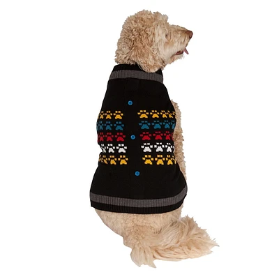 Holiday Time Black Paw Cardigan Dog Sweater