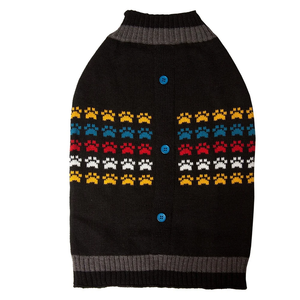 Holiday Time Black Paw Cardigan Dog Sweater