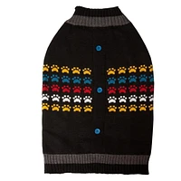 Holiday Time Black Paw Cardigan Dog Sweater