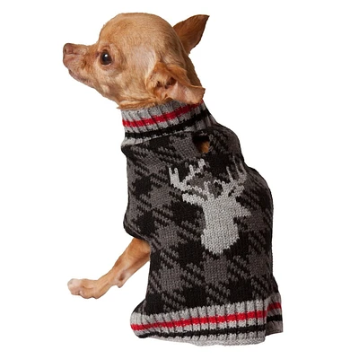 Holiday Time Pull pour chien Moose à carreaux gris