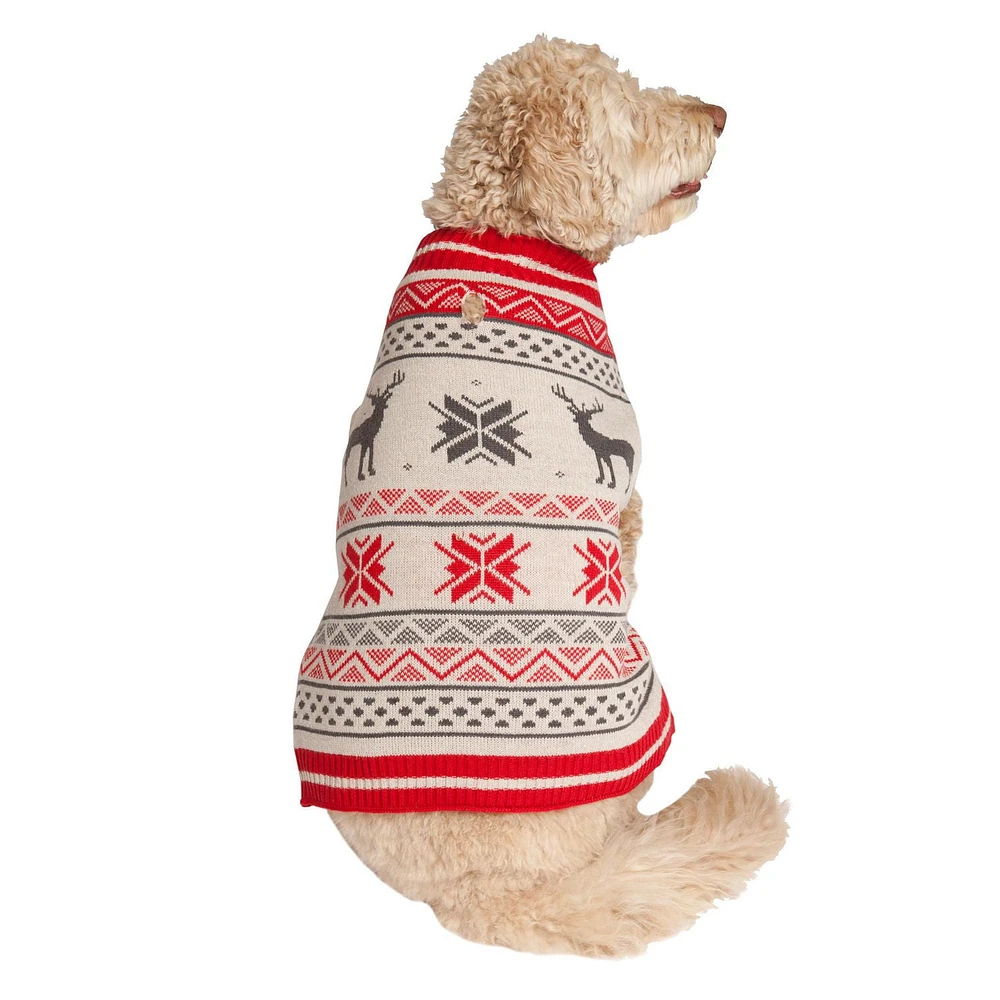 Holiday Time Red Moose Fair Isle Dog Sweater