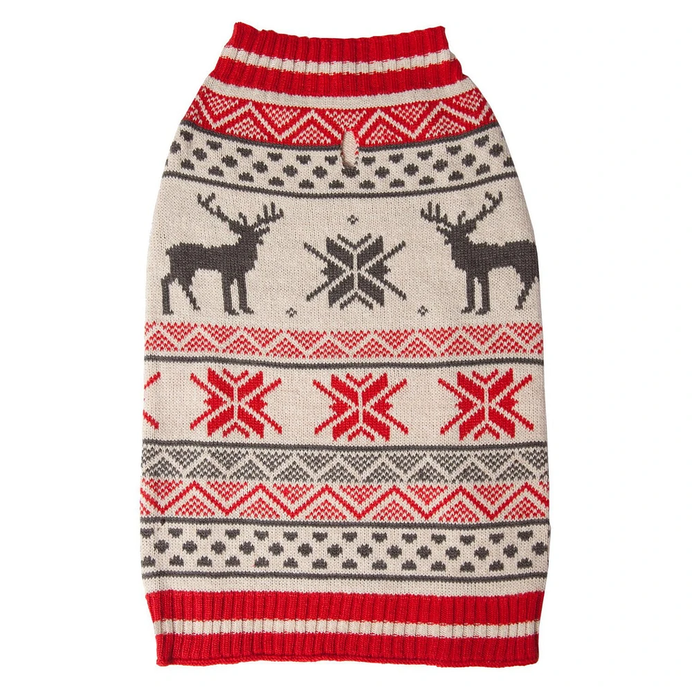 Holiday Time Red Moose Fair Isle Dog Sweater