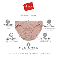 Hanes Women's Hi-Cut Cotton Brief - Pack of 6, Sizes: S-2XL