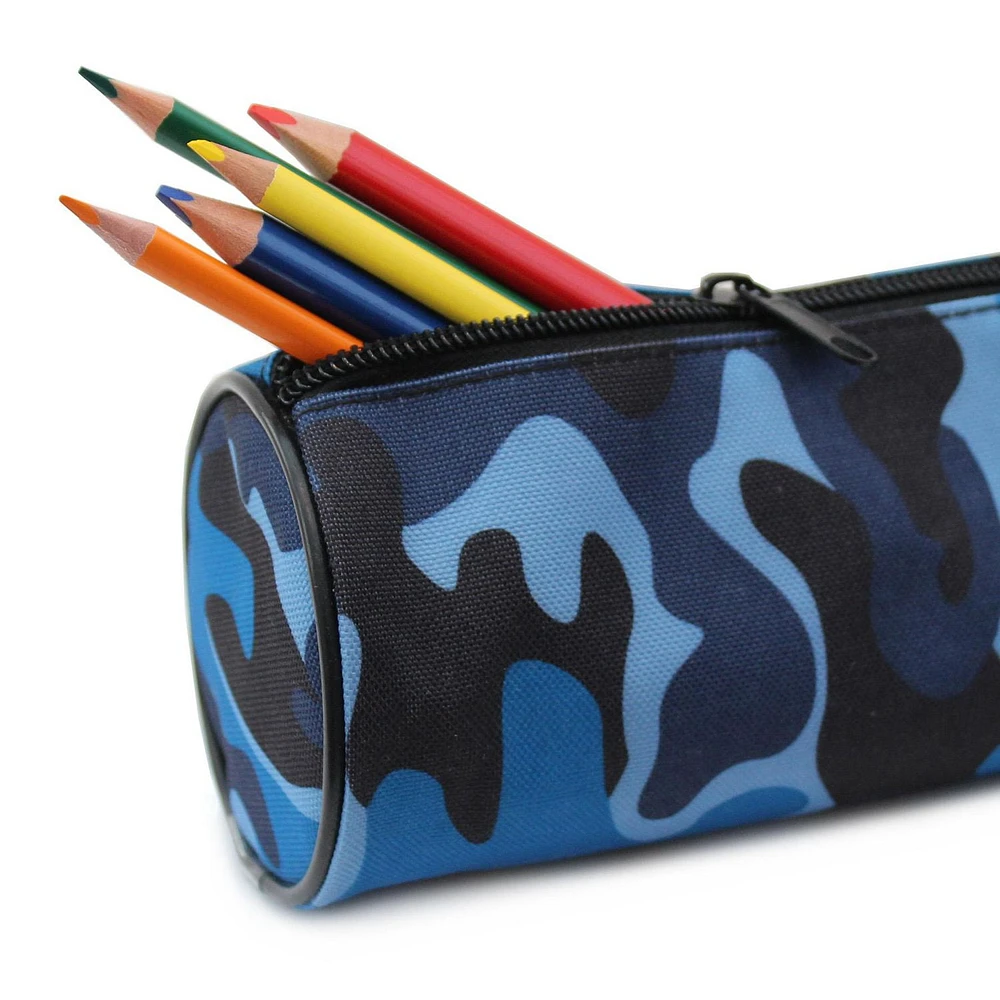 Pen+Gear Blue Camo Barrel Pencil Pouch in Durable Polyester