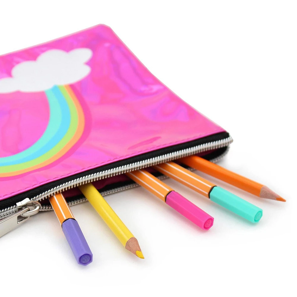 Pen+Gear Metallic Icon Pencil Pouch with Rainbow Design and Silver Zip