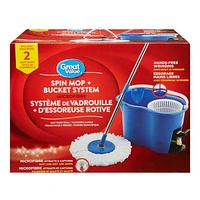 Great Value Spin Mop & Bucket System with 2 mop heads, 1 Mop and 1 Bucket