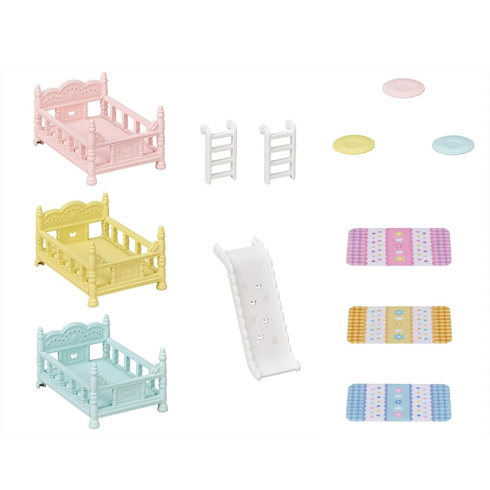 Lits superposés triples Calico Critters, ensemble de meubles de maison de poupée Ensemble de meubles de poupée