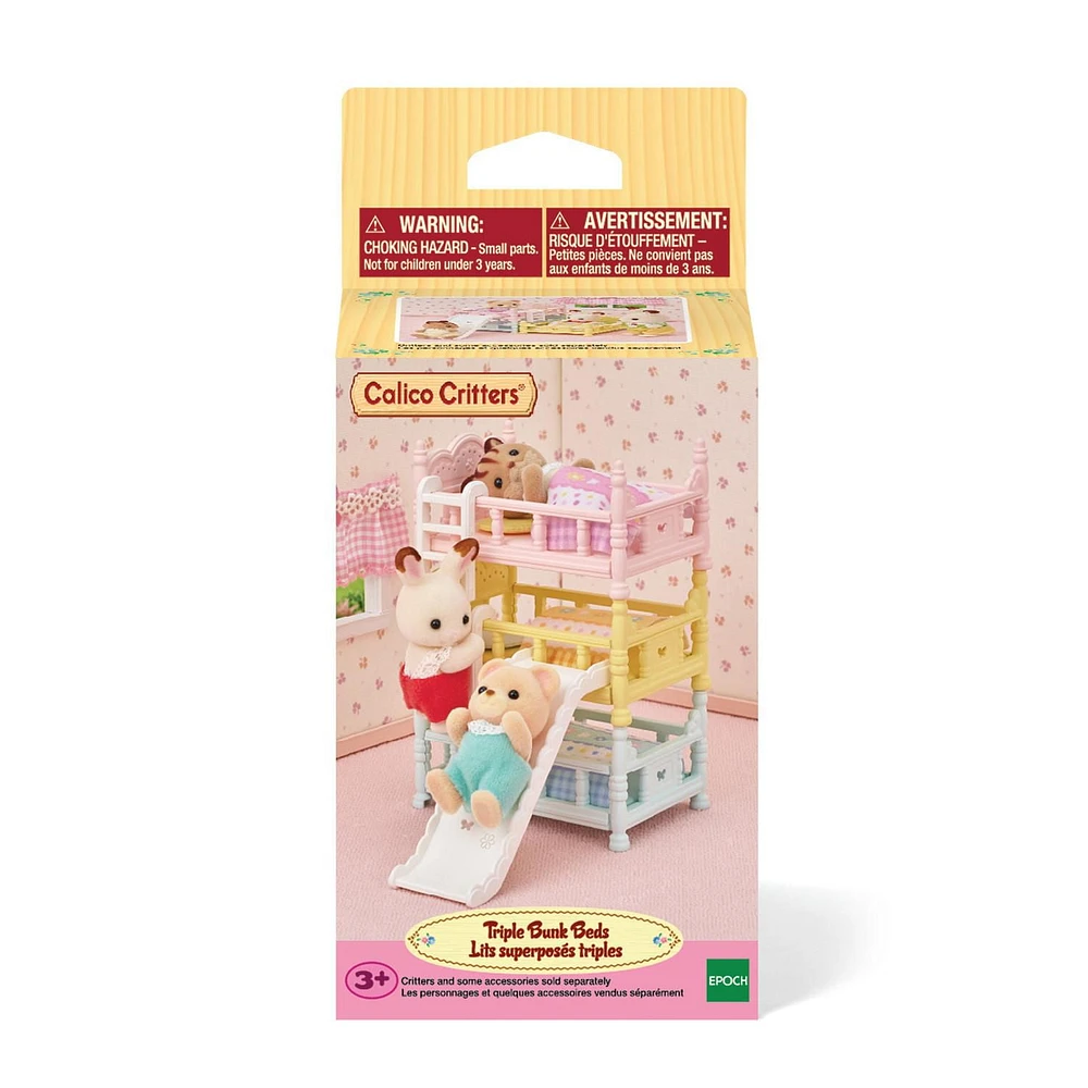 Lits superposés triples Calico Critters, ensemble de meubles de maison de poupée Ensemble de meubles de poupée