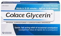 Colace Glycerin Suppositories - Adult | Gentle Fast Acting Relief of Occasional Constipation, 12 Suppositories