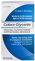 Colace Glycerin Suppositories - Adult | Gentle Fast Acting Relief of Occasional Constipation, 12 Suppositories