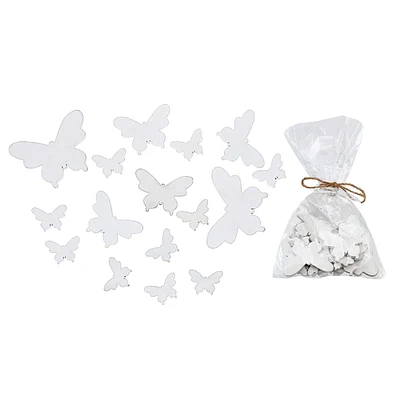 IH Casa Decor 16Pc Assorted Size Wood Ornaments Butterfly White - Set of 2