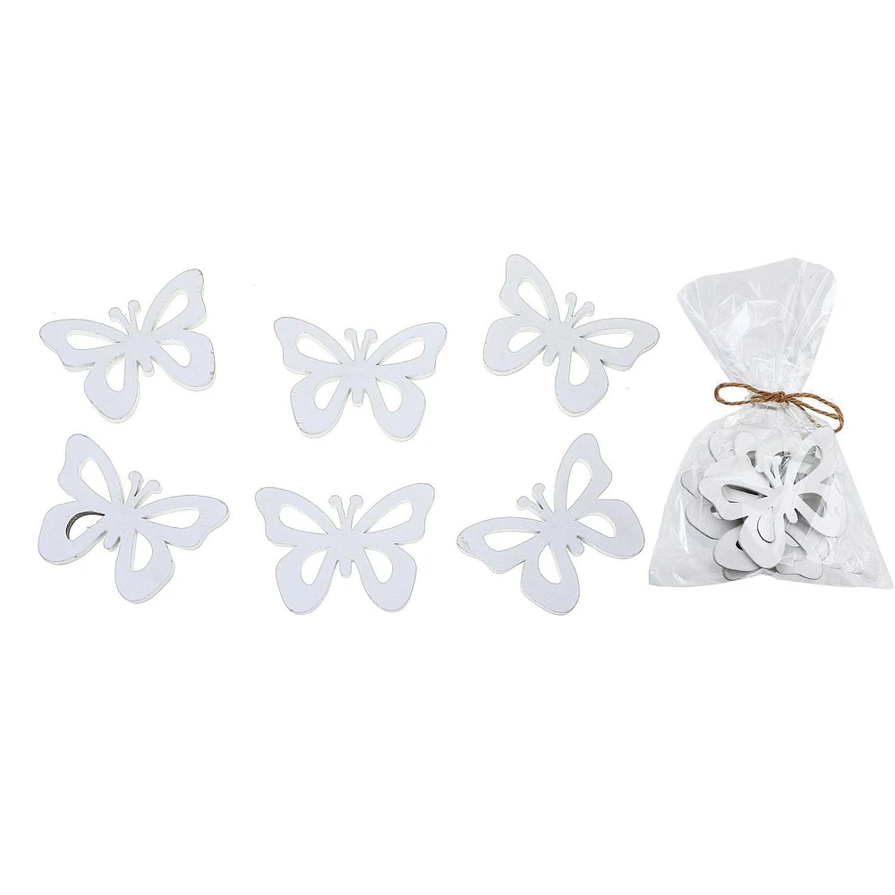 IH Casa Decor 6 Pk Wood Ornaments Butterfly White - Set of 2