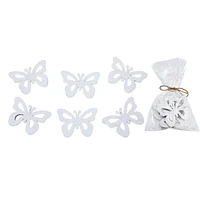 IH Casa Decor 6 Pk Wood Ornaments Butterfly White - Set of 2