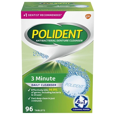 Polident 3 Minute Daily Denture Cleanser 96ct, 96 tabs Triple Mint Fresh