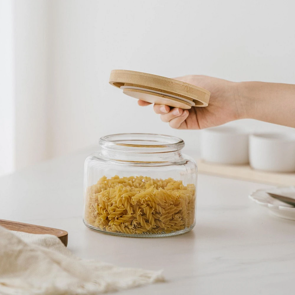 Mainstays Kitchen Storage Glass Jar 1.5L Glass jar with bamboo lid, Glass jar with bamboo lid V/Q-1.5L/850g