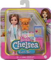 Barbie Chelsea Can Be Playset with Brunette Chelsea Doctor Doll (6-in/15.24-cm), Clipboard, EKG Reader, Band-aid Stickers,2 Medical Tools, Teddy Bear, Great Gift for Ages 3 Years Old & Up