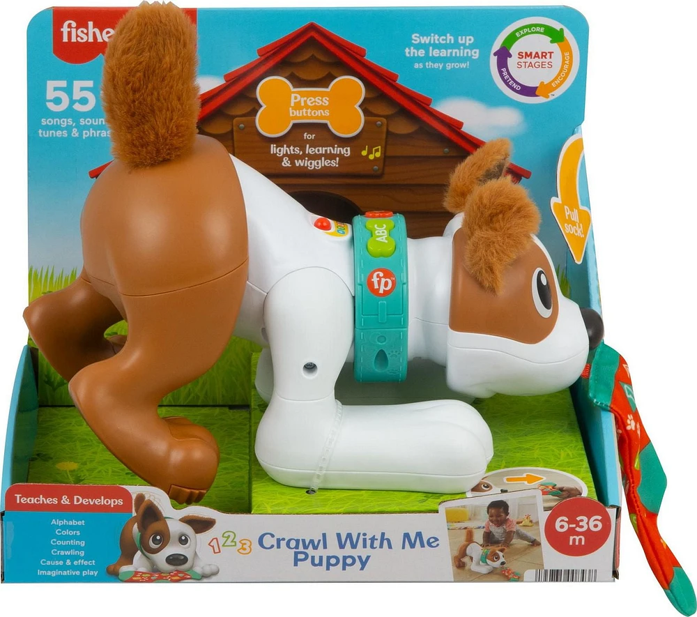 Fisher-Price 123 Crawl With Me Puppy Electronic Musical Learning Toy for Infants - English Version, Ages 6-36M