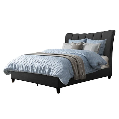 CorLiving Rosewell Vertical Channel-Tufted Fabric Double Bed Frame