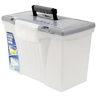 Storex File Storage Box with Organizer Lid, Legal/Letter, Clear/Silver