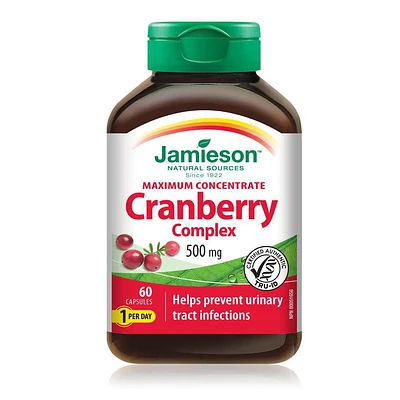 Jamieson Complexe de Canneberge à Concentration Maximale 500 mg 60 Capsules 60 gélules