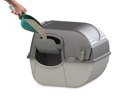 Omega Paw EZ Fill Roll 'n Clean Self Cleaning Litter Box Regular Size, Self Cleaning Easy to Fill Litter Box