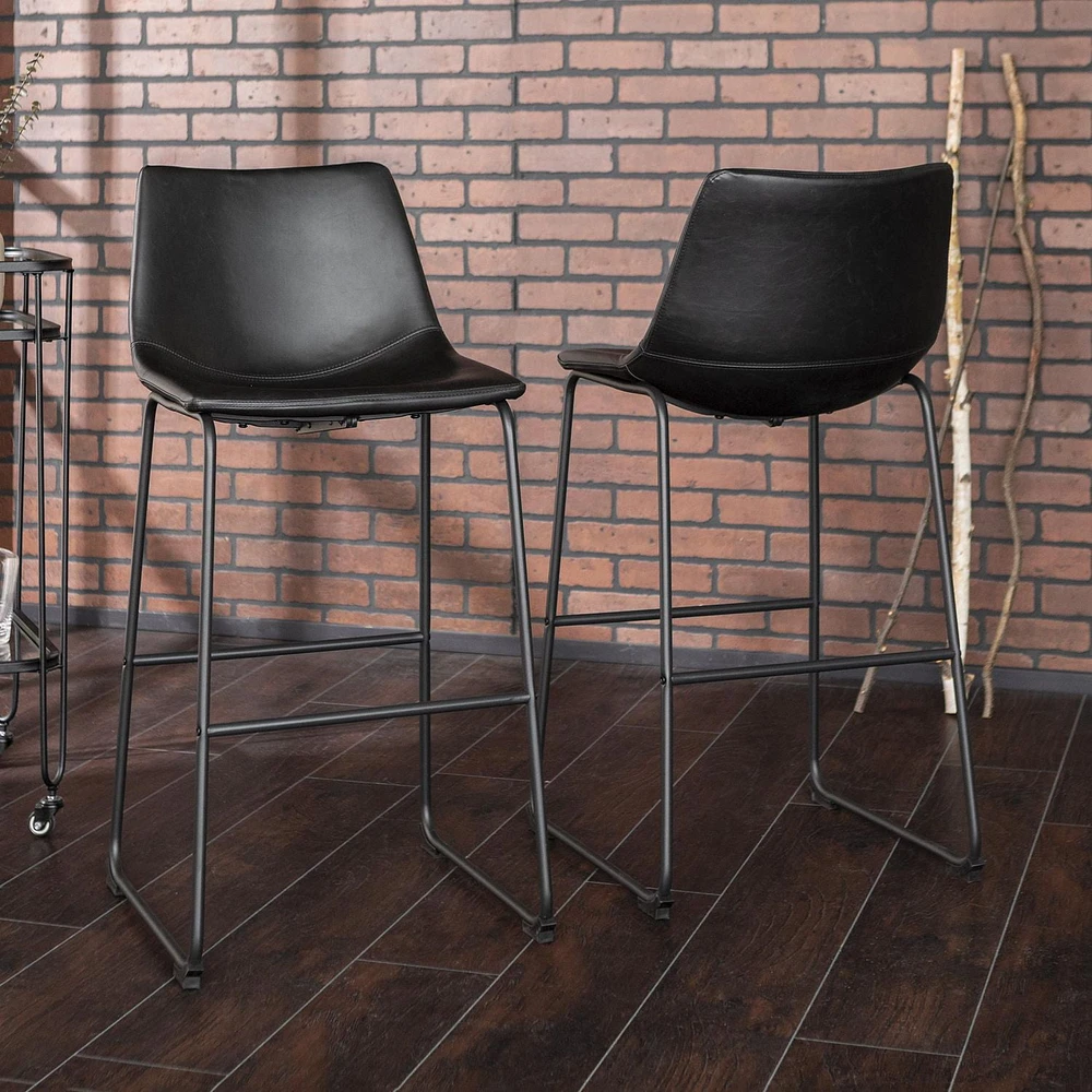 Manor Park 30" Industrial Faux Leather Barstool, set of 2- Multiple Finishes