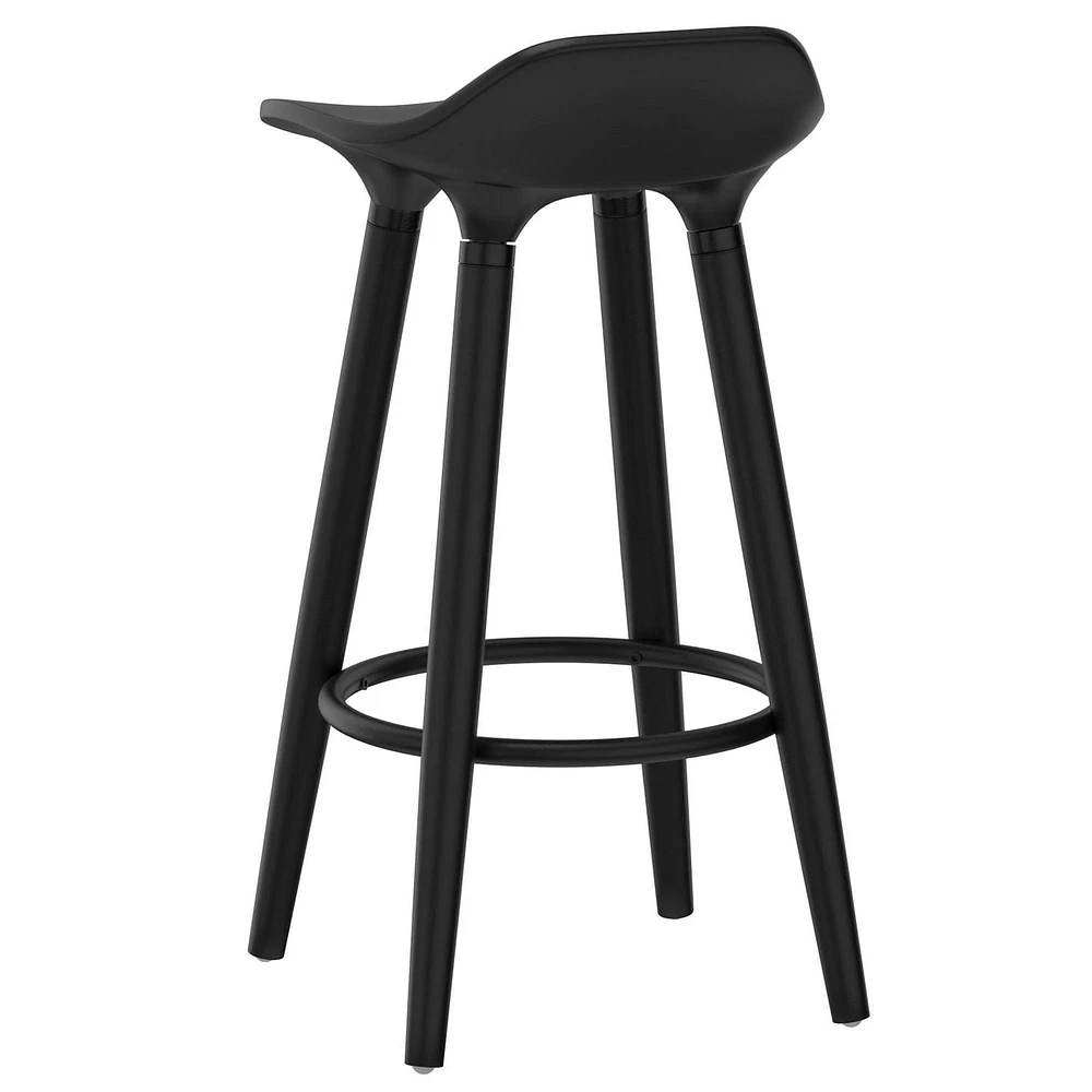 Set of 2 Mid-Century ABS & Solid Wood 26'' Counter Stool in Black