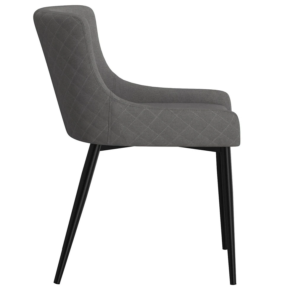 Set of 2 Modern Fabric & Metal Side Chair in Grey & Black Leg