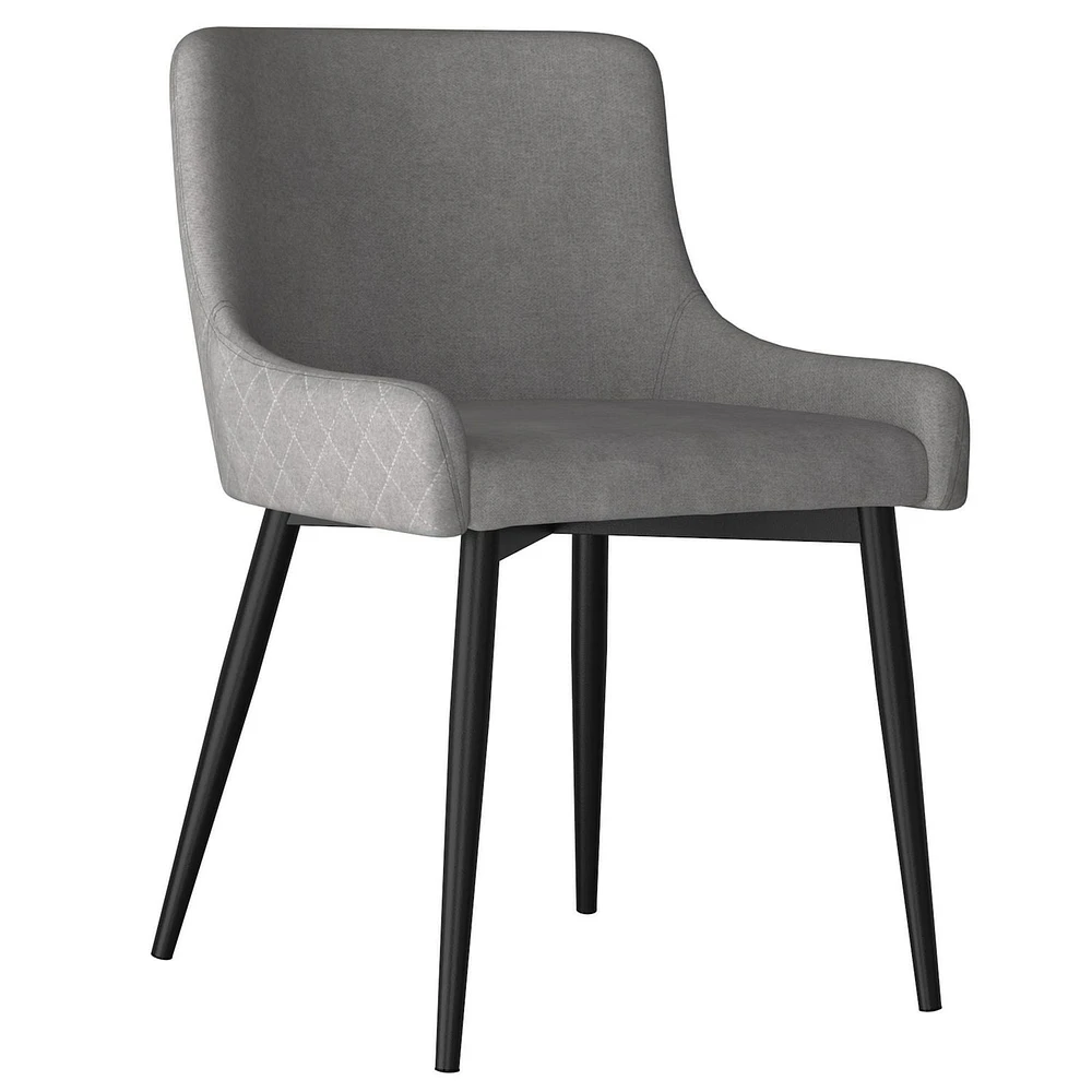 Set of 2 Modern Fabric & Metal Side Chair in Grey & Black Leg