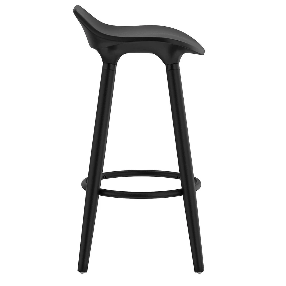 Set of 2 Mid-Century ABS & Solid Wood 26'' Counter Stool in Black