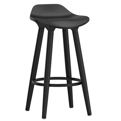 Set of 2 Mid-Century ABS & Solid Wood 26'' Counter Stool in Black