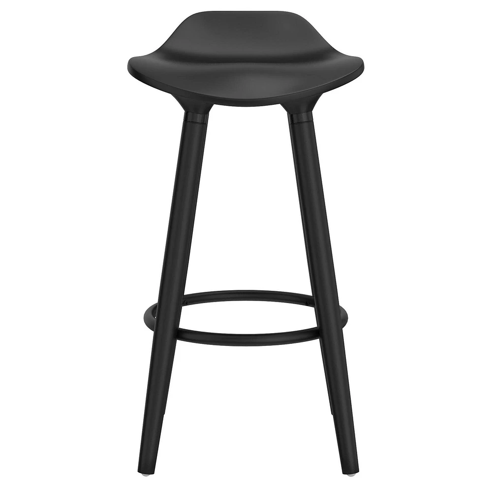 Set of 2 Mid-Century ABS & Solid Wood 26'' Counter Stool in Black