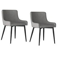 Set of 2 Modern Fabric & Metal Side Chair in Grey & Black Leg