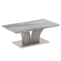 Contemporary Faux Marble & Stainless Steel Coffee Table in Grey