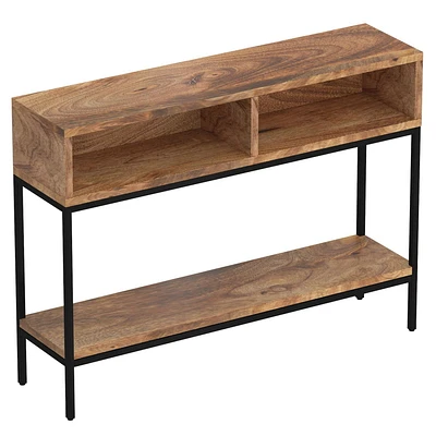 Industrial Chic Solid Wood & Wrought Iron Console Table in Natural Burnt