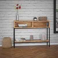 Industrial Chic Solid Wood & Wrought Iron Console Table in Natural Burnt