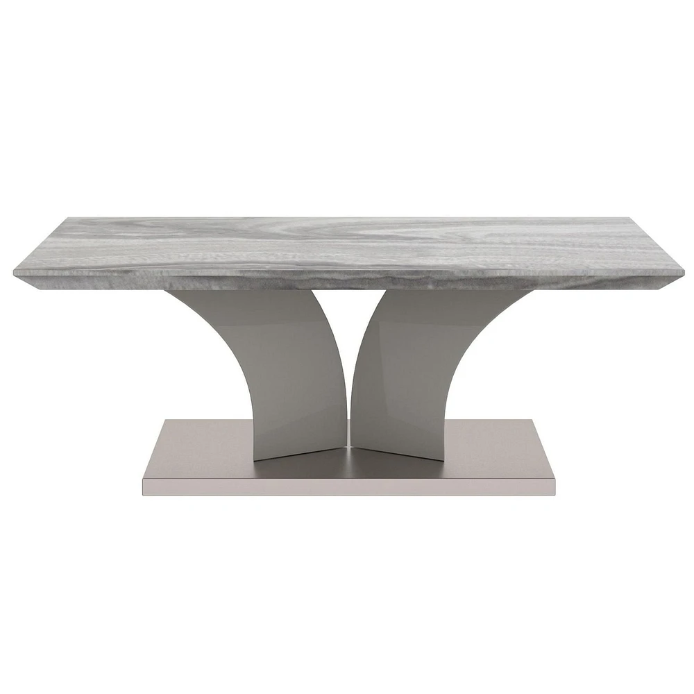 Contemporary Faux Marble & Stainless Steel Coffee Table in Grey