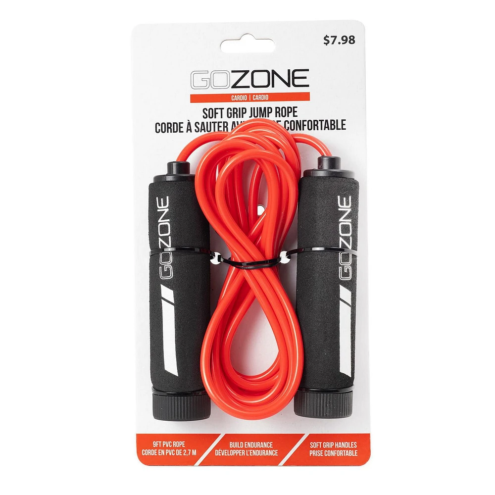 GoZone Comfort Handle Jump Rope – Red/Black, Adjustable jump rope