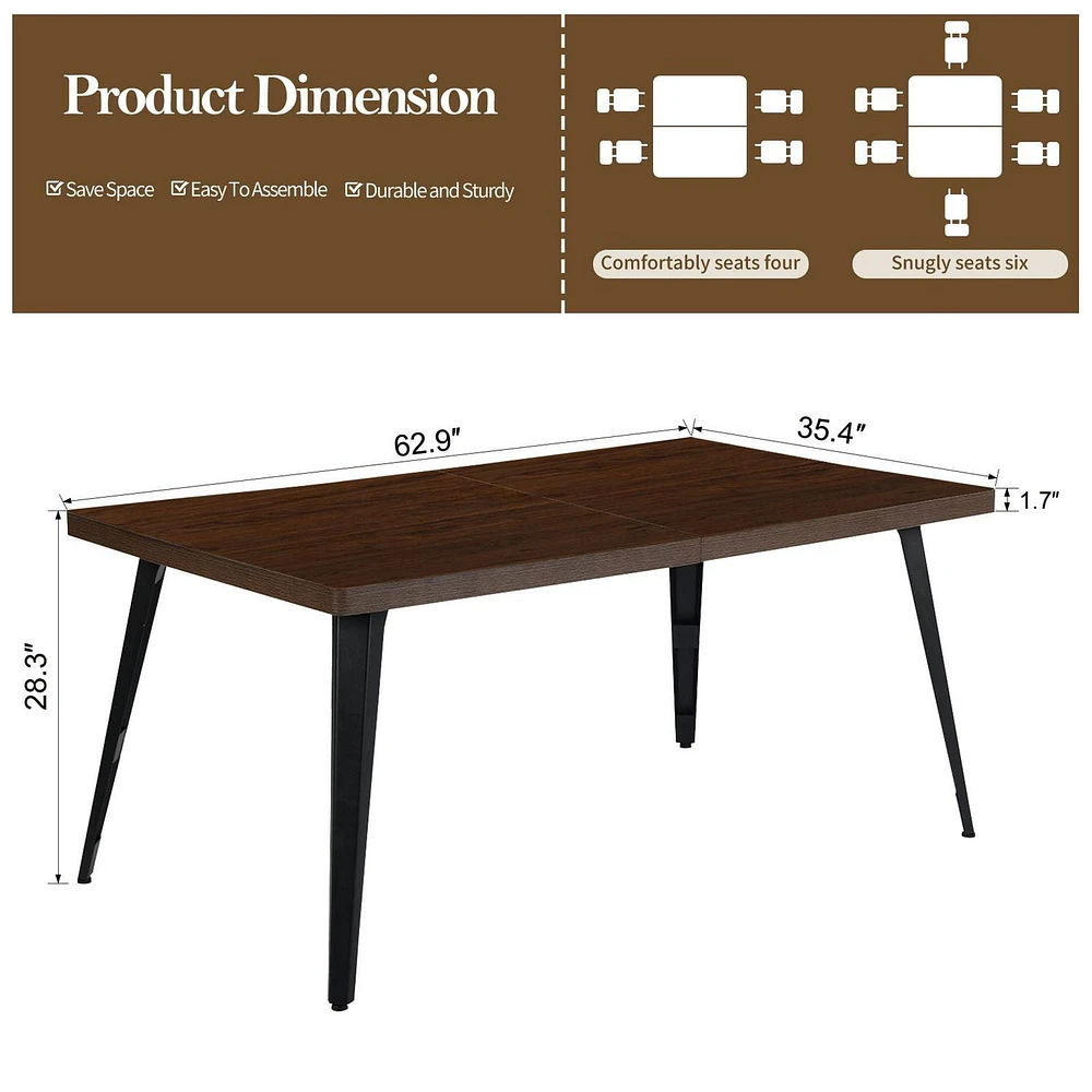 Homy Casa Dining Room Sets - 62.9 Inch Table and 4 Upholstery Chairs for Family Dining 4-6 Person 5 Piece Sets