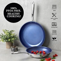 GraniteStone Stainless Steel Nonstick 12” Frying Pan, Tri-Ply Base, Stainless Steel Fry Pan with Nonstick Mineral Coating, 100% PFOA Free, Cool Touch Handles, Induction, Oven & Dishwasher Safe