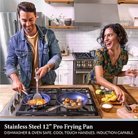 GraniteStone Stainless Steel Nonstick 12” Frying Pan, Tri-Ply Base, Stainless Steel Fry Pan with Nonstick Mineral Coating, 100% PFOA Free, Cool Touch Handles, Induction, Oven & Dishwasher Safe