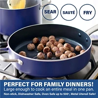 GraniteStone Blue Nonstick Sauté Pan with Lid – 5.5 Quart. Multipurpose Jumbo Cooker Fry Pan with Glass Lid, Stay Cool Handle + Helper Handle, Oven, Stovetop & Dishwasher Safe, 100% PFOA Free