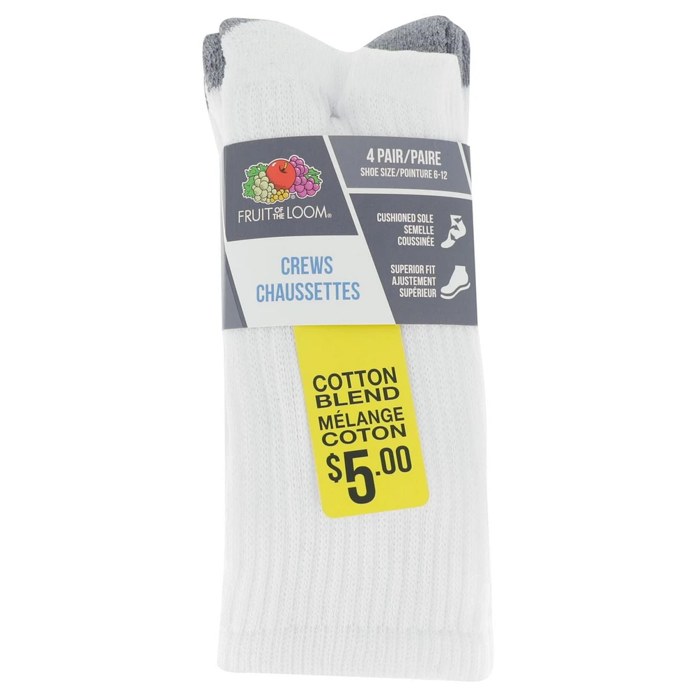 Fruit of the Loom Mens 4 Pair Crew Socks